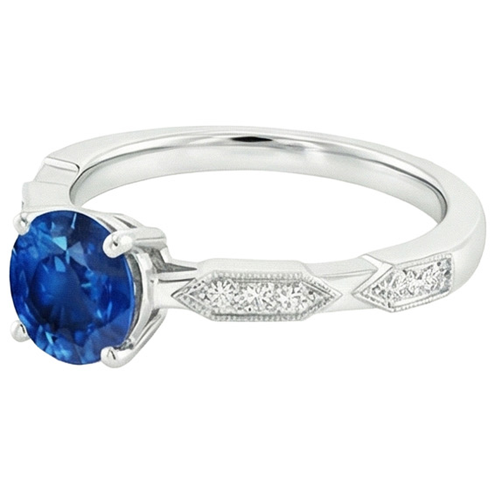 natural round sapphire 2.25ct ring close up detail