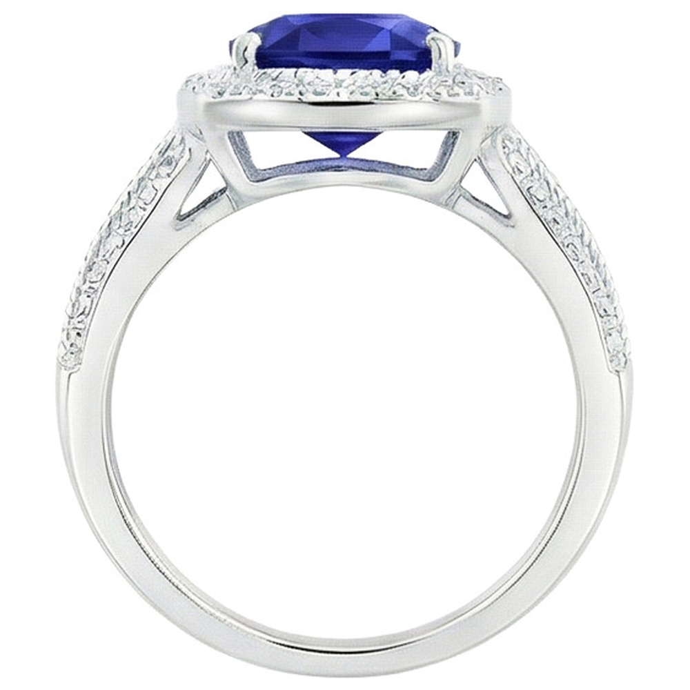 natural round sapphire 3.25ct ring on white background