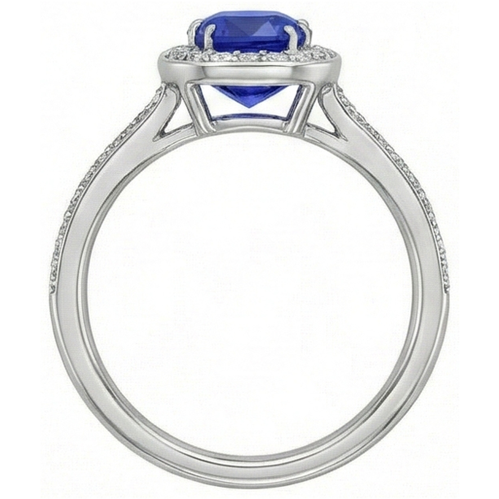 natural round sapphire 3ct ring profile view