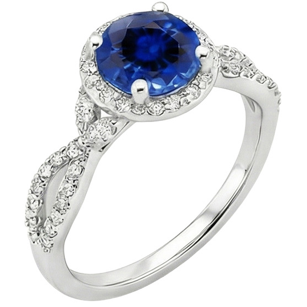 Natural Earth Mined Diamond ( Not Lab Grown ) Halo Jewelry Deep Blue Sapphire Split Shank Prong Set 3 Carats