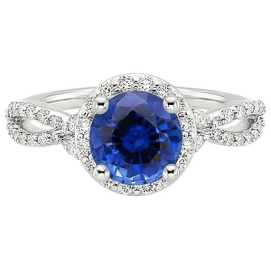 Natural Earth Mined Diamond ( Not Lab Grown ) Halo Jewelry Deep Blue Sapphire Split Shank Prong Set 3 Carats