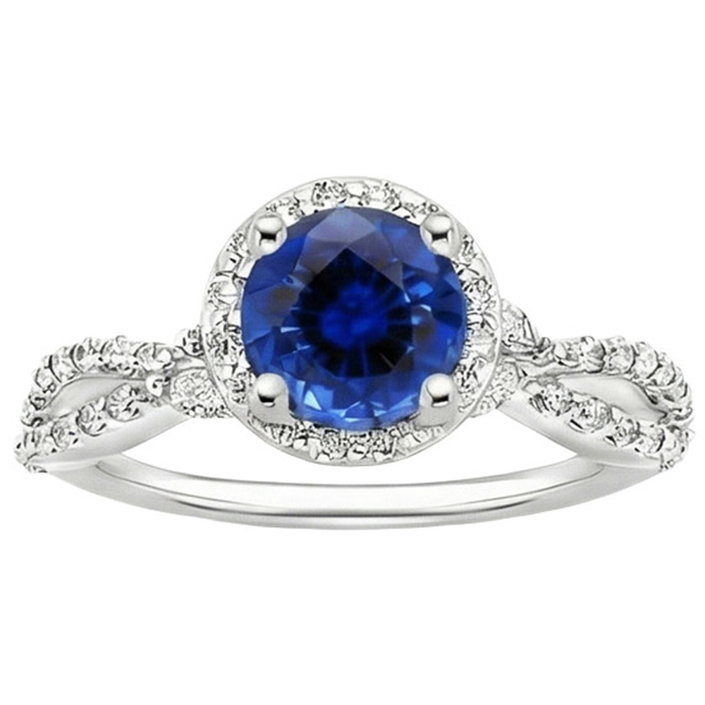 Natural Earth Mined Diamond ( Not Lab Grown ) Halo Jewelry Deep Blue Sapphire Split Shank Prong Set 3 Carats