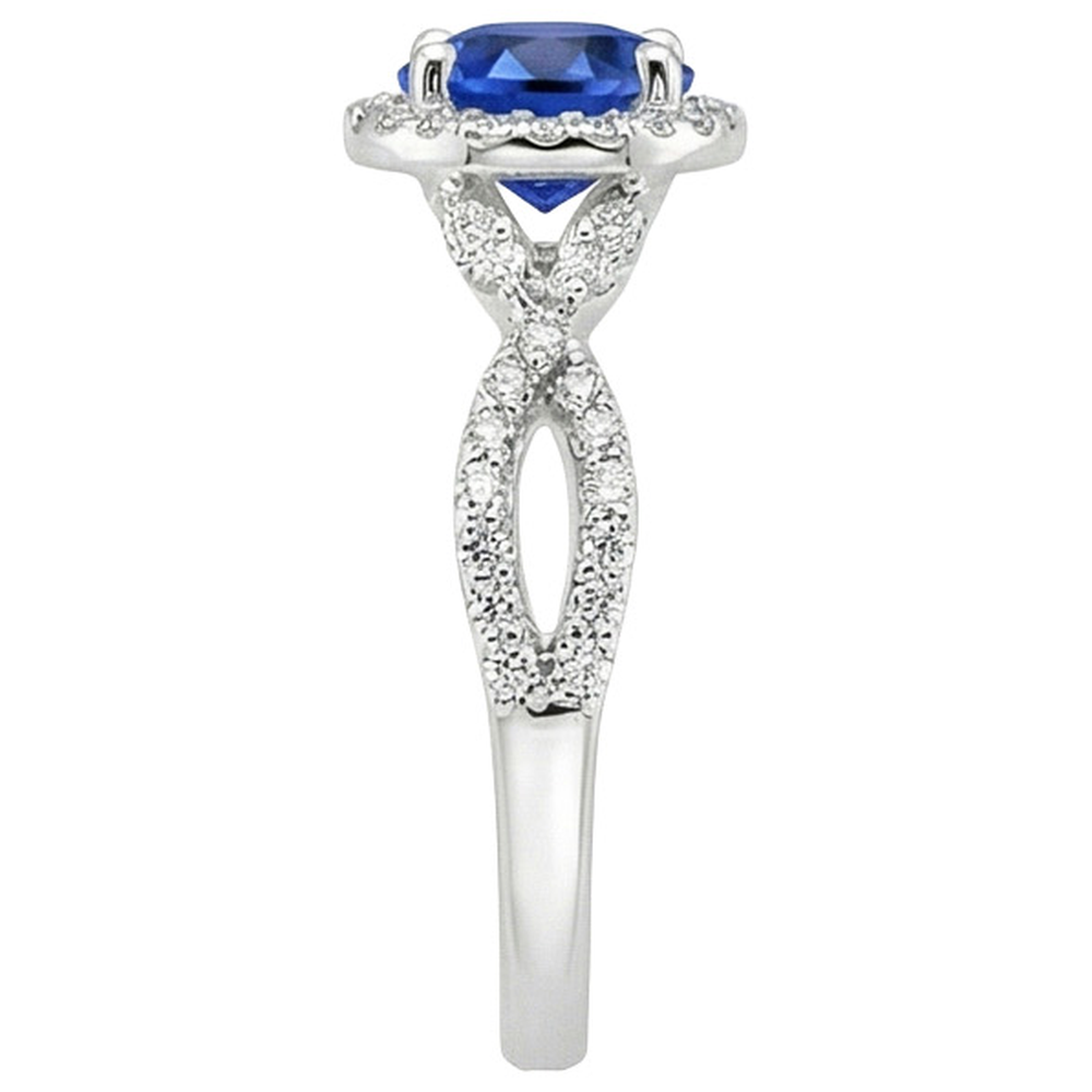 Natural Earth Mined Diamond ( Not Lab Grown ) Halo Jewelry Deep Blue Sapphire Split Shank Prong Set 3 Carats