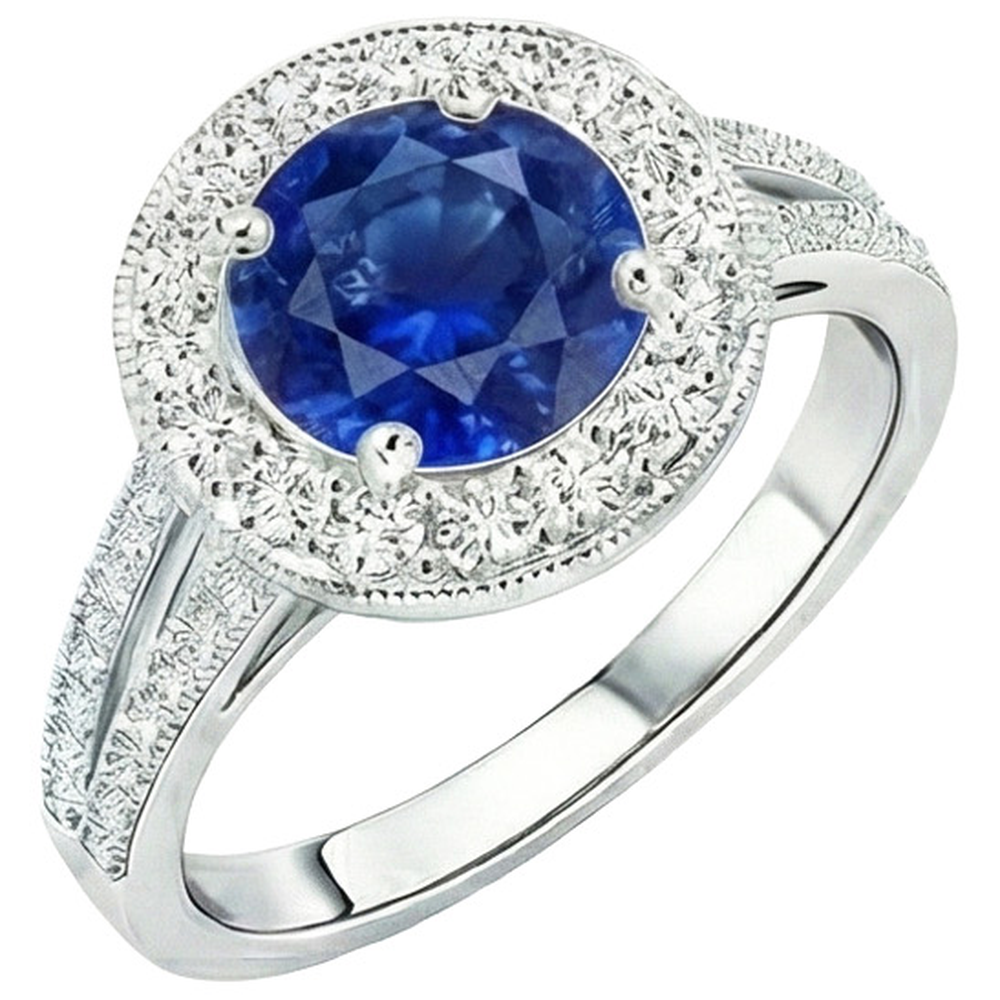 natural round sapphire 2.50ct ring close up detail