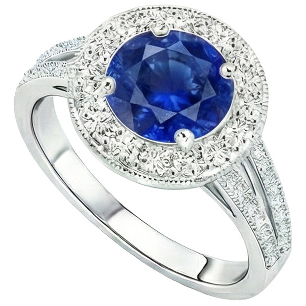 natural round sapphire 2.50ct ring top view