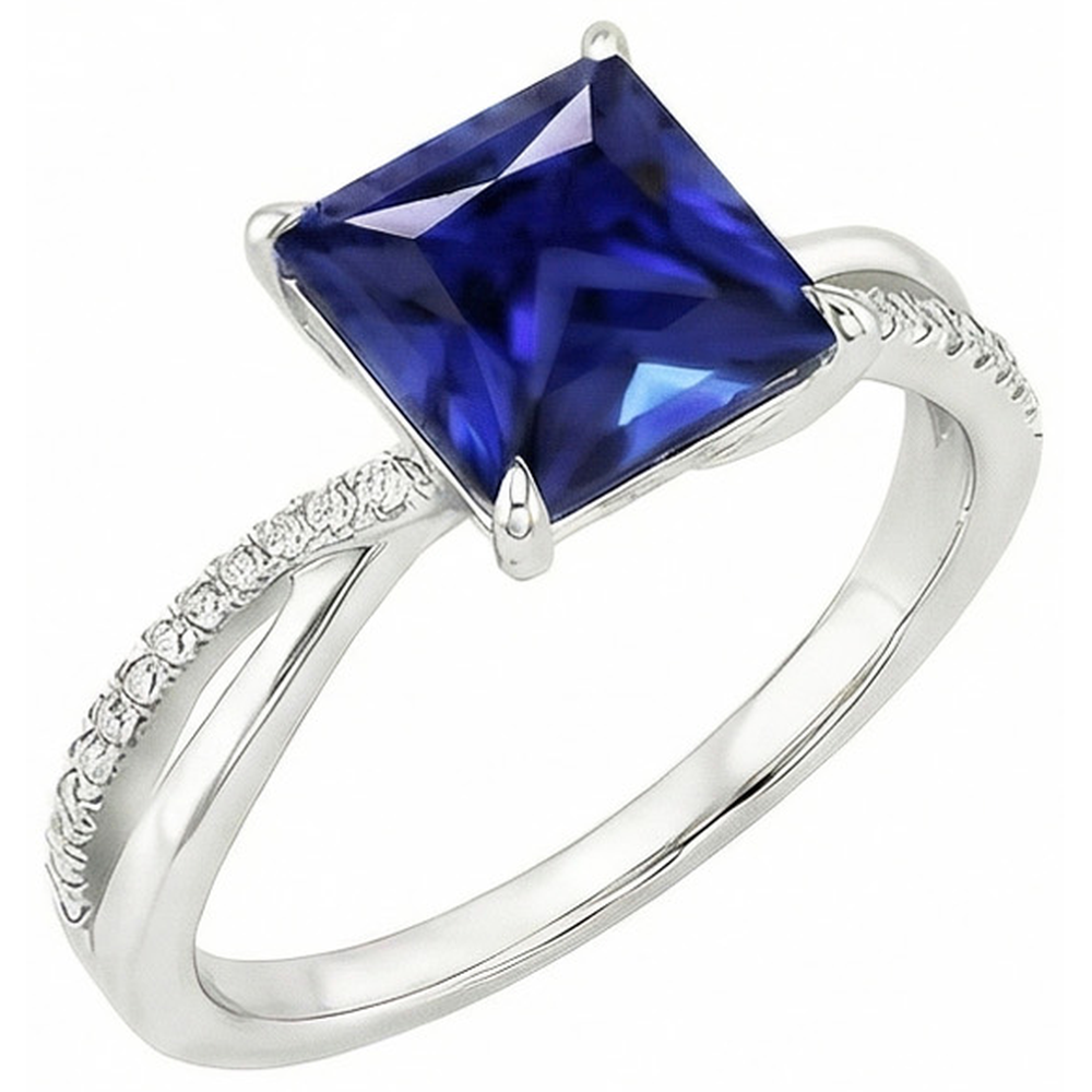 Natural Earth Mined Diamond ( Not Lab Grown ) Halo Ring Ceylon Sapphire 5.50 Carat Princess with Accents