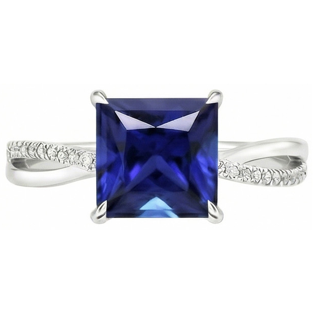 Natural Earth Mined Diamond ( Not Lab Grown ) Halo Ring Ceylon Sapphire 5.50 Carat Princess with Accents