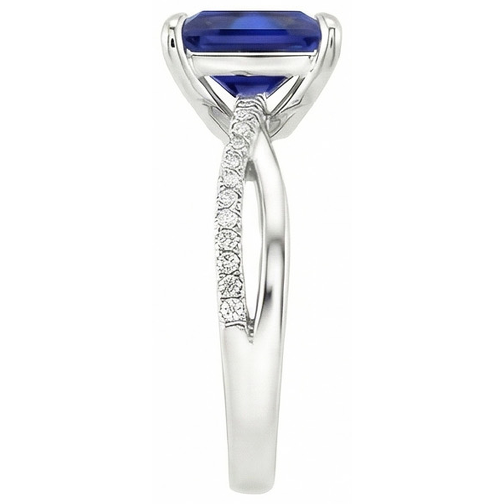Natural Earth Mined Diamond ( Not Lab Grown ) Halo Ring Ceylon Sapphire 5.50 Carat Princess with Accents