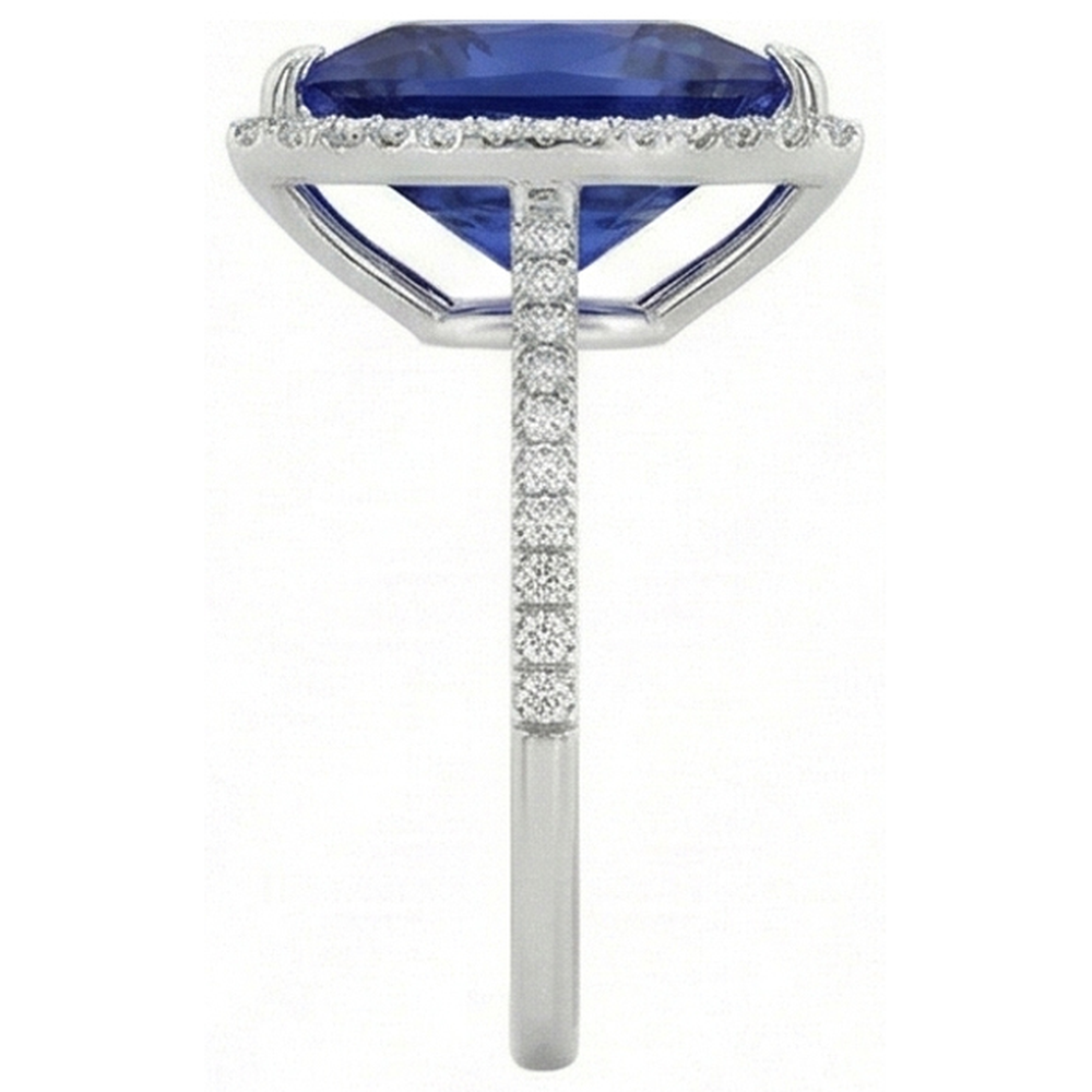 Natural Earth Mined Diamond ( Not Lab Grown ) Halo Ring Trillion Shaped Deep Blue Sapphire 4 Carats