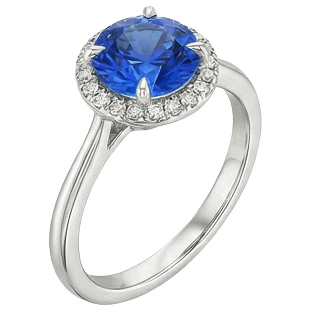 natural round sapphire 2.50ct ring top view
