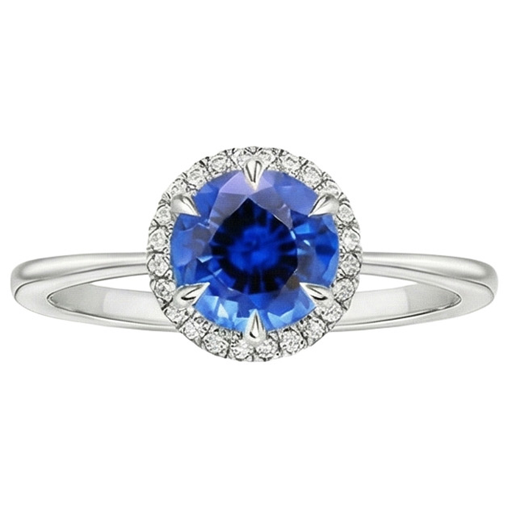 natural round sapphire 2.50ct ring close up detail