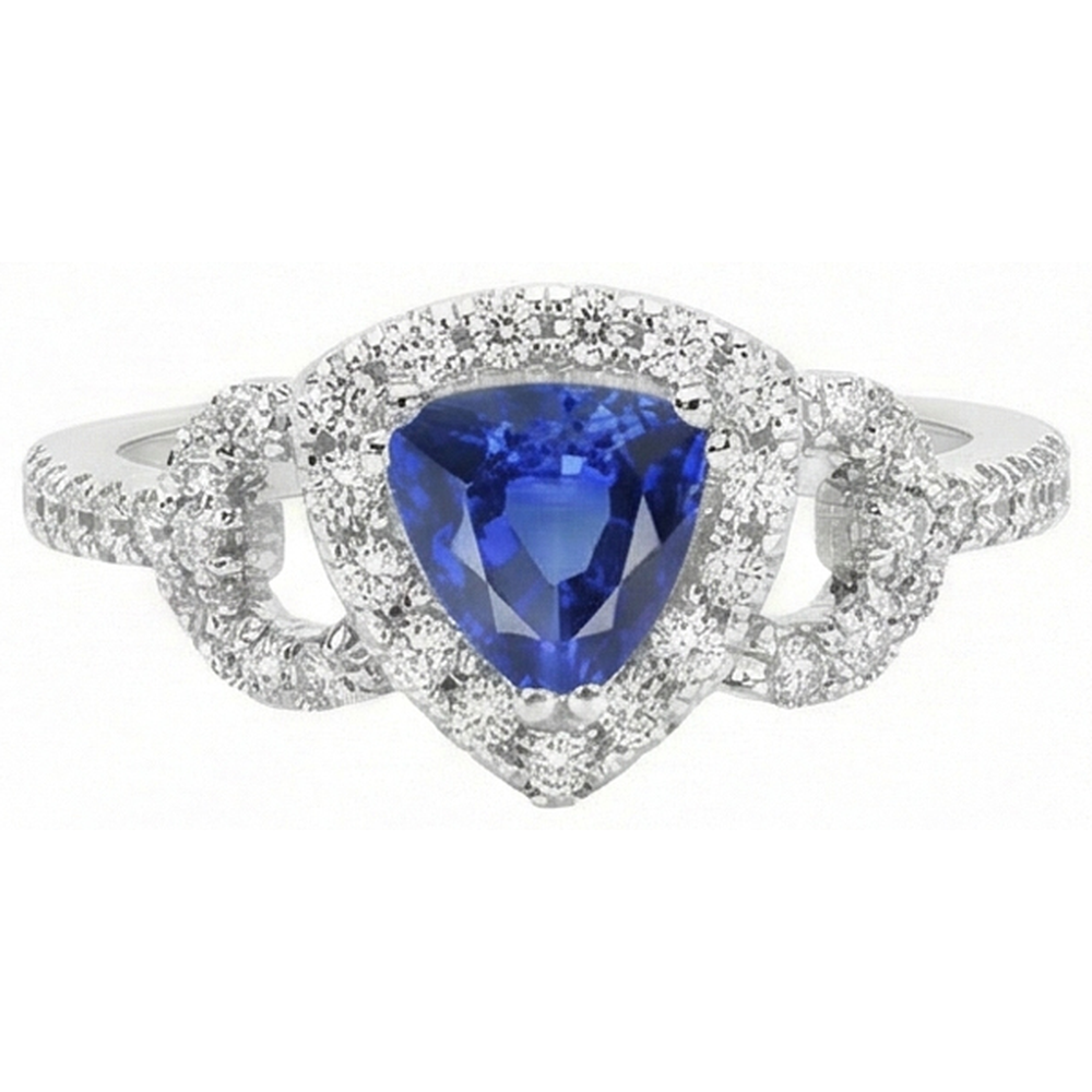 Natural Earth Mined Diamond ( Not Lab Grown ) Halo Trillion Srilanka Sapphire Ring 3 Carats Accented Jewelry