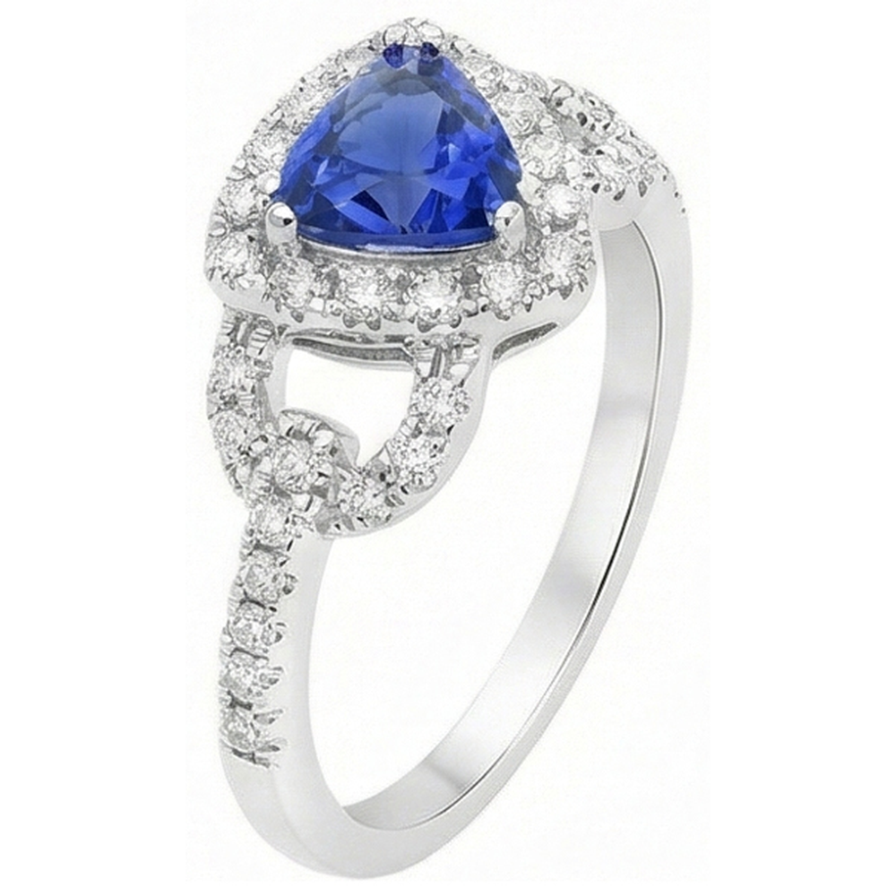 Natural Earth Mined Diamond ( Not Lab Grown ) Halo Trillion Srilanka Sapphire Ring 3 Carats Accented Jewelry