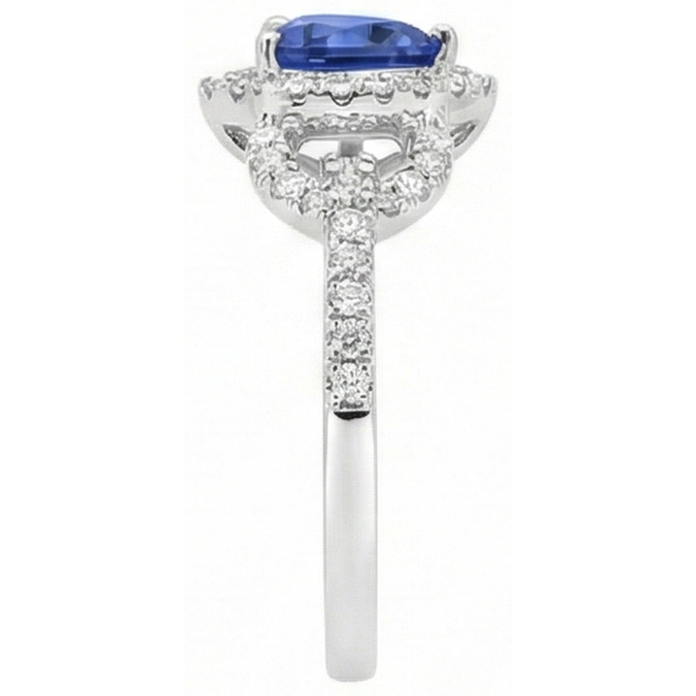 Natural Earth Mined Diamond ( Not Lab Grown ) Halo Trillion Srilanka Sapphire Ring 3 Carats Accented Jewelry