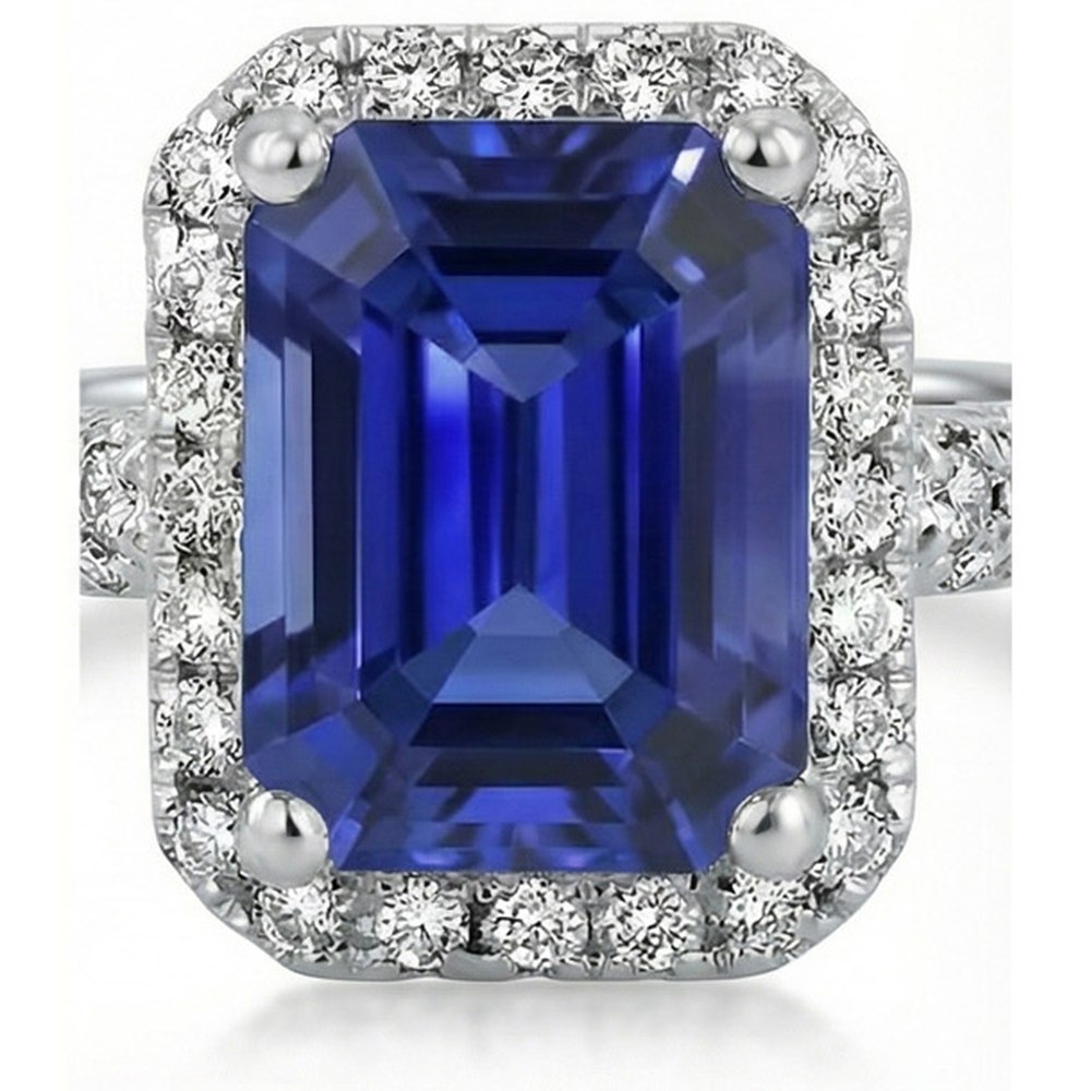 Natural Earth Mined Diamond ( Not Lab Grown ) Halo Wedding Ring Emerald Sri Lankan Sapphire 4 Carats