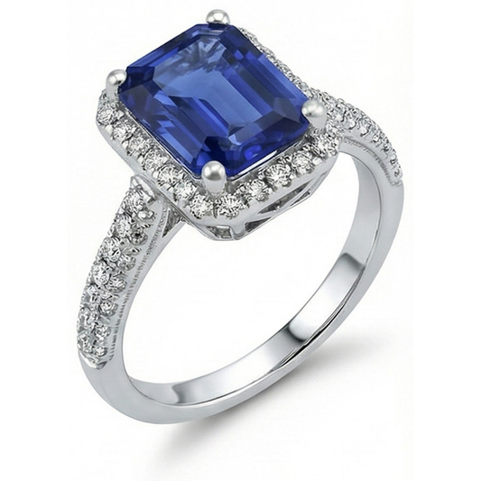 Natural Earth Mined Diamond ( Not Lab Grown ) Halo Wedding Ring Emerald Sri Lankan Sapphire 4 Carats
