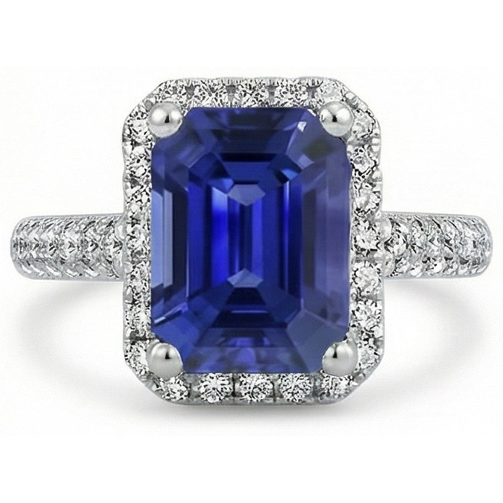 Natural Earth Mined Diamond ( Not Lab Grown ) Halo Wedding Ring Emerald Sri Lankan Sapphire 4 Carats