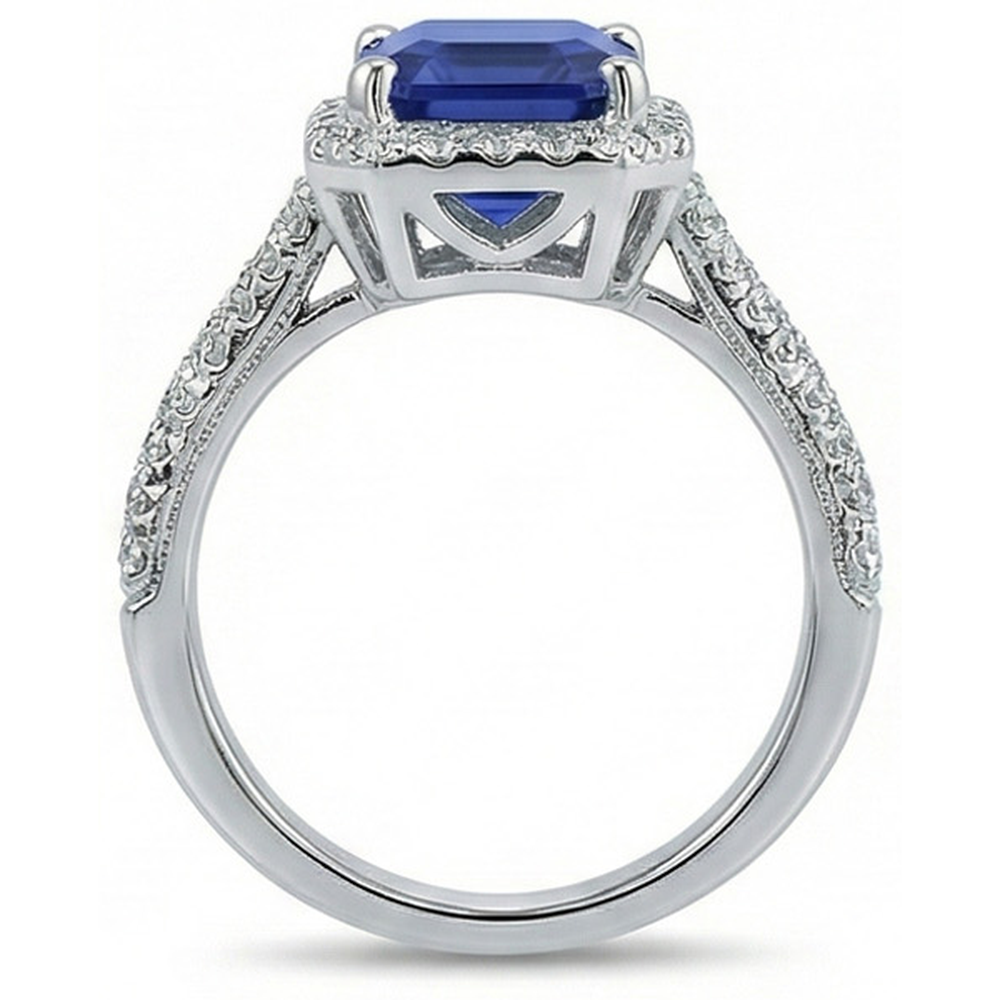 Natural Earth Mined Diamond ( Not Lab Grown ) Halo Wedding Ring Emerald Sri Lankan Sapphire 4 Carats