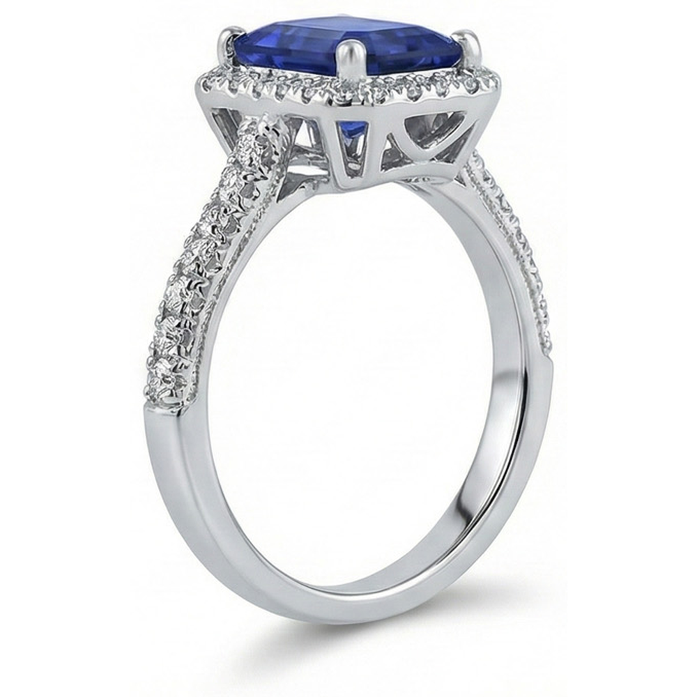 Natural Earth Mined Diamond ( Not Lab Grown ) Halo Wedding Ring Emerald Sri Lankan Sapphire 4 Carats