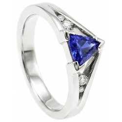 Natural Earth Mined Diamond ( Not Lab Grown ) Jewelry Trillion Blue Sapphire Ring 1.25 Carats 5 Stone Style