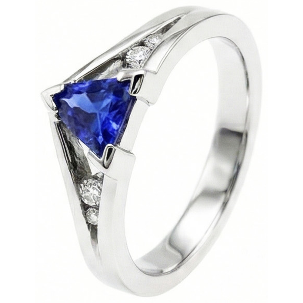Natural Earth Mined Diamond ( Not Lab Grown ) Jewelry Trillion Blue Sapphire Ring 1.25 Carats 5 Stone Style