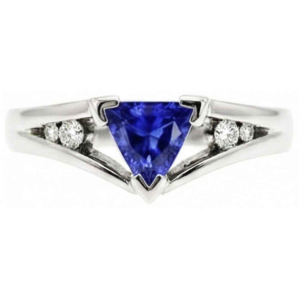 Natural Earth Mined Diamond ( Not Lab Grown ) Jewelry Trillion Blue Sapphire Ring 1.25 Carats 5 Stone Style