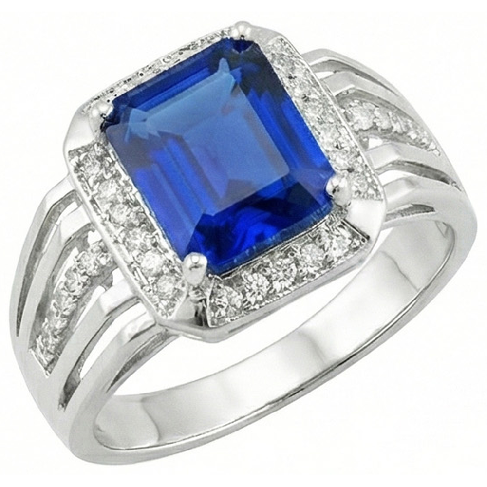 Natural Earth Mined Diamond ( Not Lab Grown ) Men’s Ring Emerald Cut Blue Sapphire With Accents 3.50 Carats