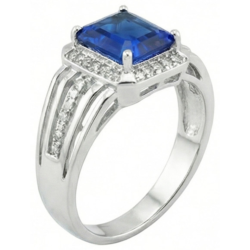 Natural Earth Mined Diamond ( Not Lab Grown ) Men’s Ring Emerald Cut Blue Sapphire With Accents 3.50 Carats