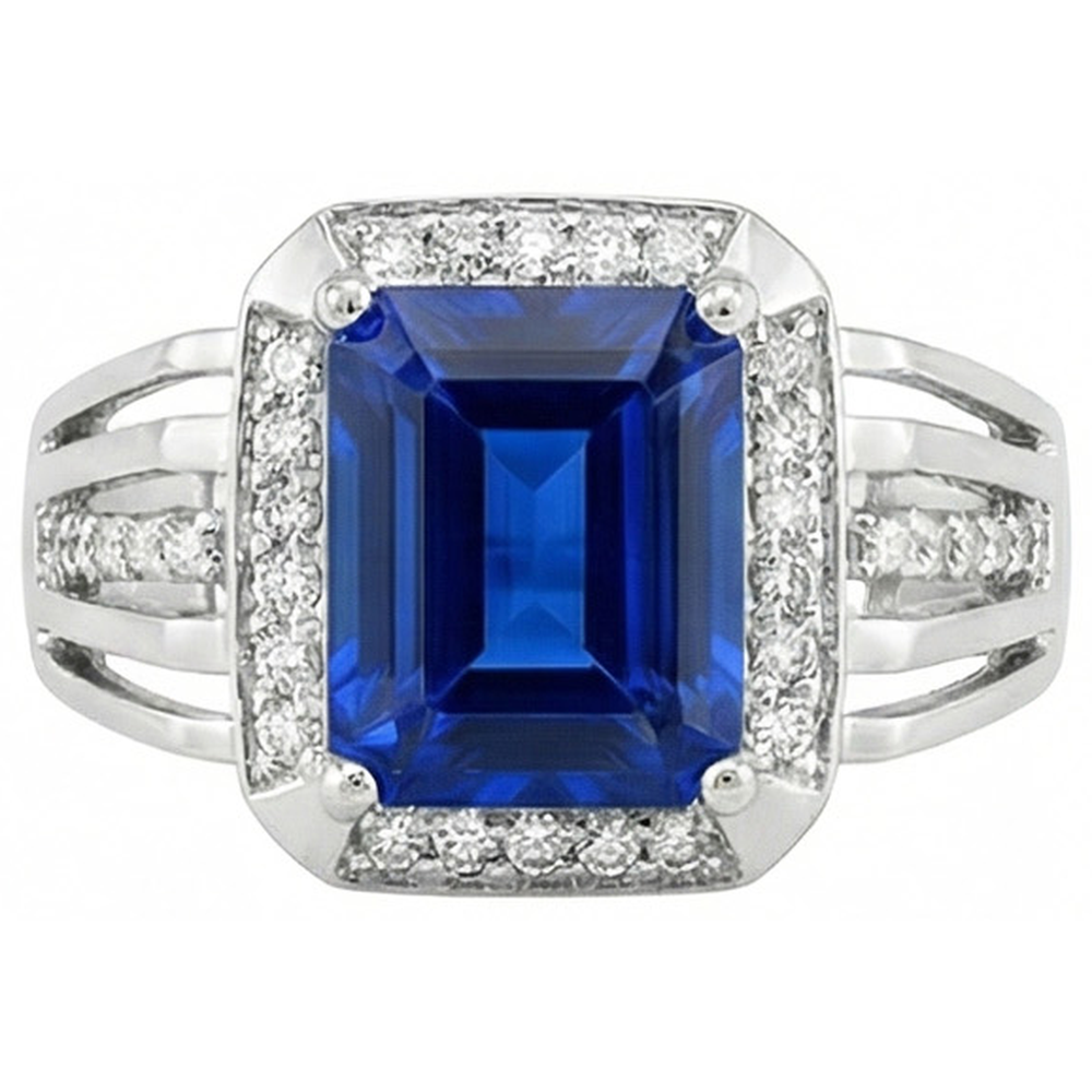 Natural Earth Mined Diamond ( Not Lab Grown ) Men’s Ring Emerald Cut Blue Sapphire With Accents 3.50 Carats