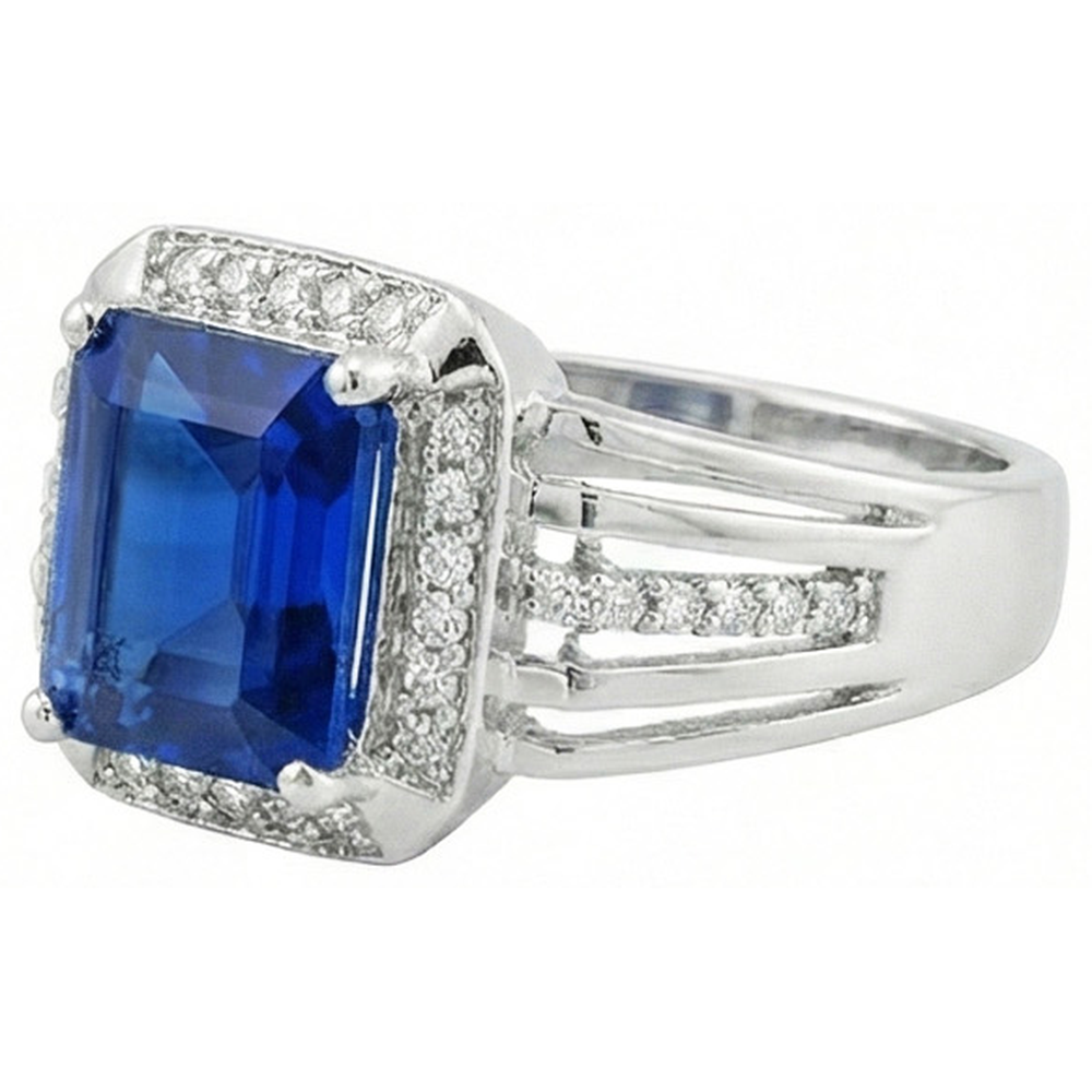 Natural Earth Mined Diamond ( Not Lab Grown ) Men’s Ring Emerald Cut Blue Sapphire With Accents 3.50 Carats