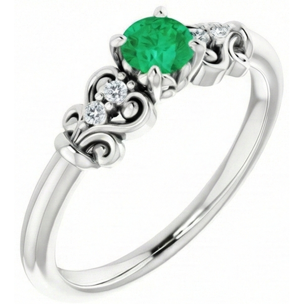 natural round emerald 1.10ct ring top view