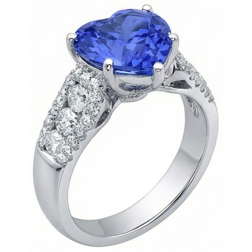 Natural Earth Mined Diamond ( Not Lab Grown ) Ring Heart Shaped Light Blue Sapphire Jewelry 5.50 Carats