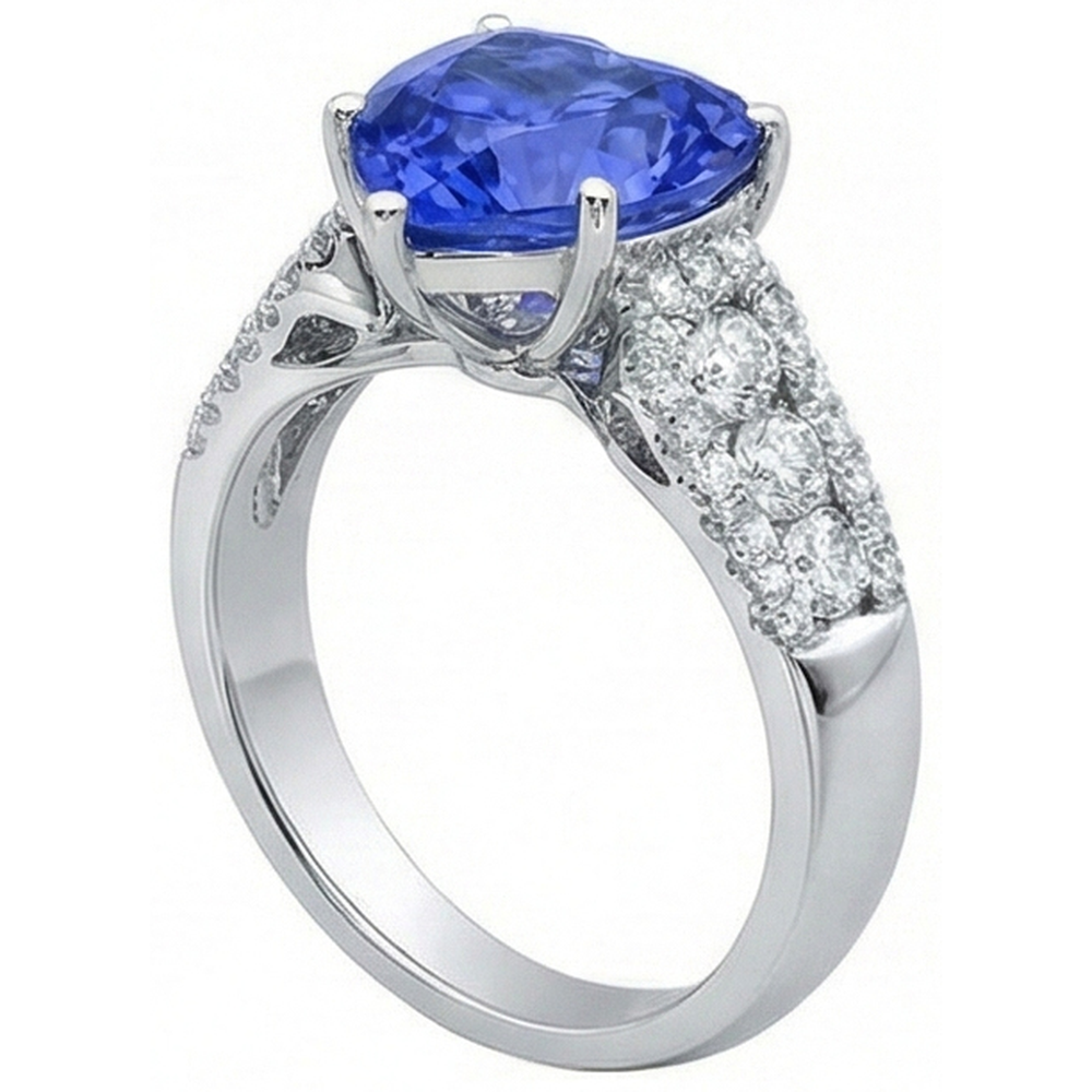 Natural Earth Mined Diamond ( Not Lab Grown ) Ring Heart Shaped Light Blue Sapphire Jewelry 5.50 Carats