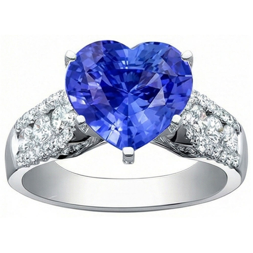 Natural Earth Mined Diamond ( Not Lab Grown ) Ring Heart Shaped Light Blue Sapphire Jewelry 5.50 Carats