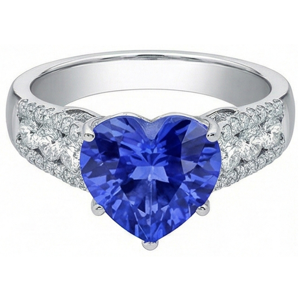 Natural Earth Mined Diamond ( Not Lab Grown ) Ring Heart Shaped Light Blue Sapphire Jewelry 5.50 Carats