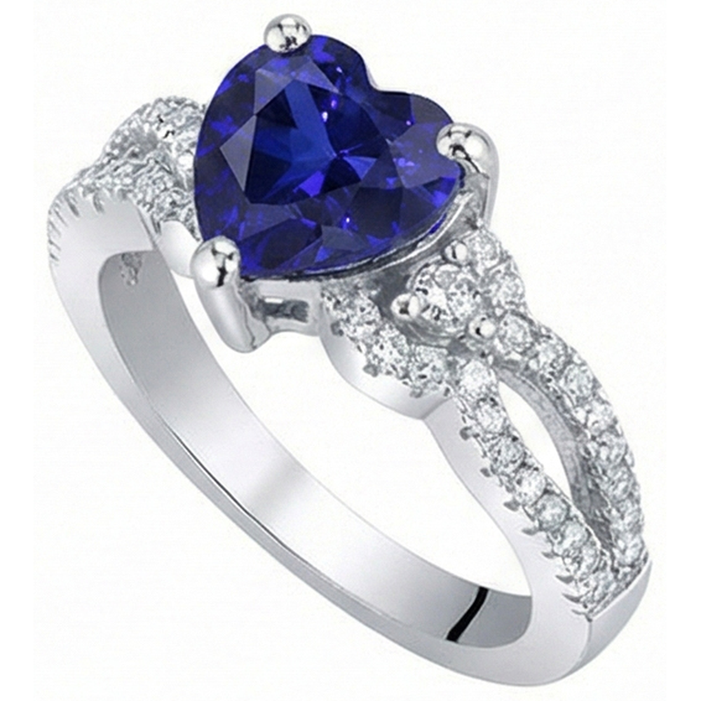 Natural Earth Mined Diamond ( Not Lab Grown ) Ring Heart Sri lankan Sapphire 3.50 Carats Twisted Shank