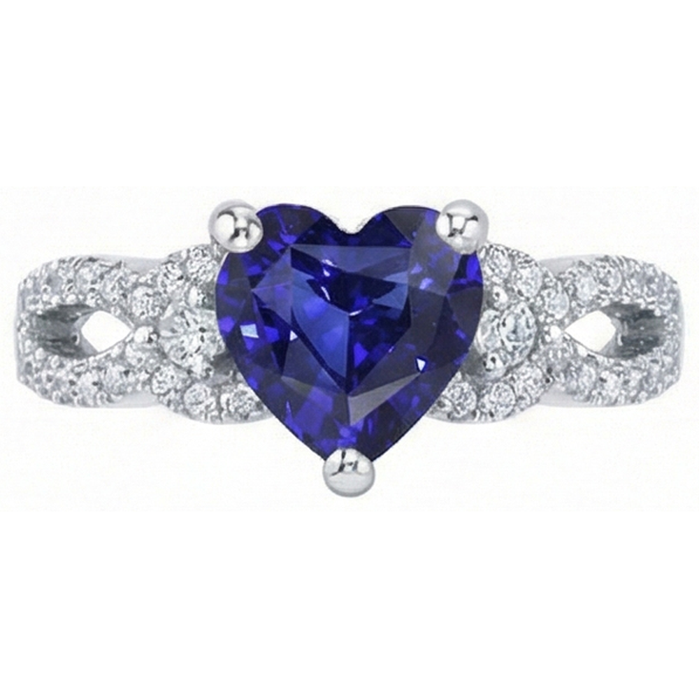 Natural Earth Mined Diamond ( Not Lab Grown ) Ring Heart Sri lankan Sapphire 3.50 Carats Twisted Shank