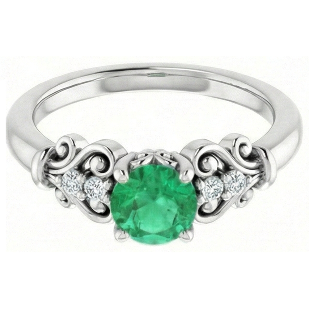 natural round emerald 1.40ct ring close up detail