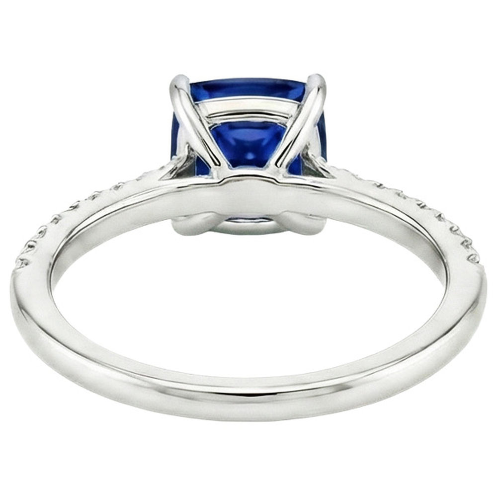 Natural Earth Mined Diamond ( Not Lab Grown ) Solitaire Ring Cushion Blue Sapphire With Accents 3.25 Carats