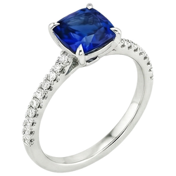 Natural Earth Mined Diamond ( Not Lab Grown ) Solitaire Ring Cushion Blue Sapphire With Accents 3.25 Carats