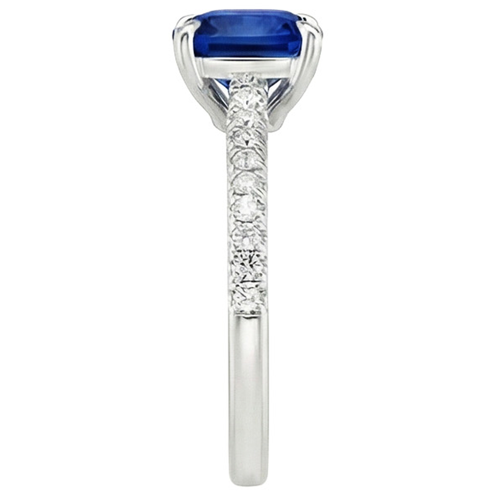 Natural Earth Mined Diamond ( Not Lab Grown ) Solitaire Ring Cushion Blue Sapphire With Accents 3.25 Carats