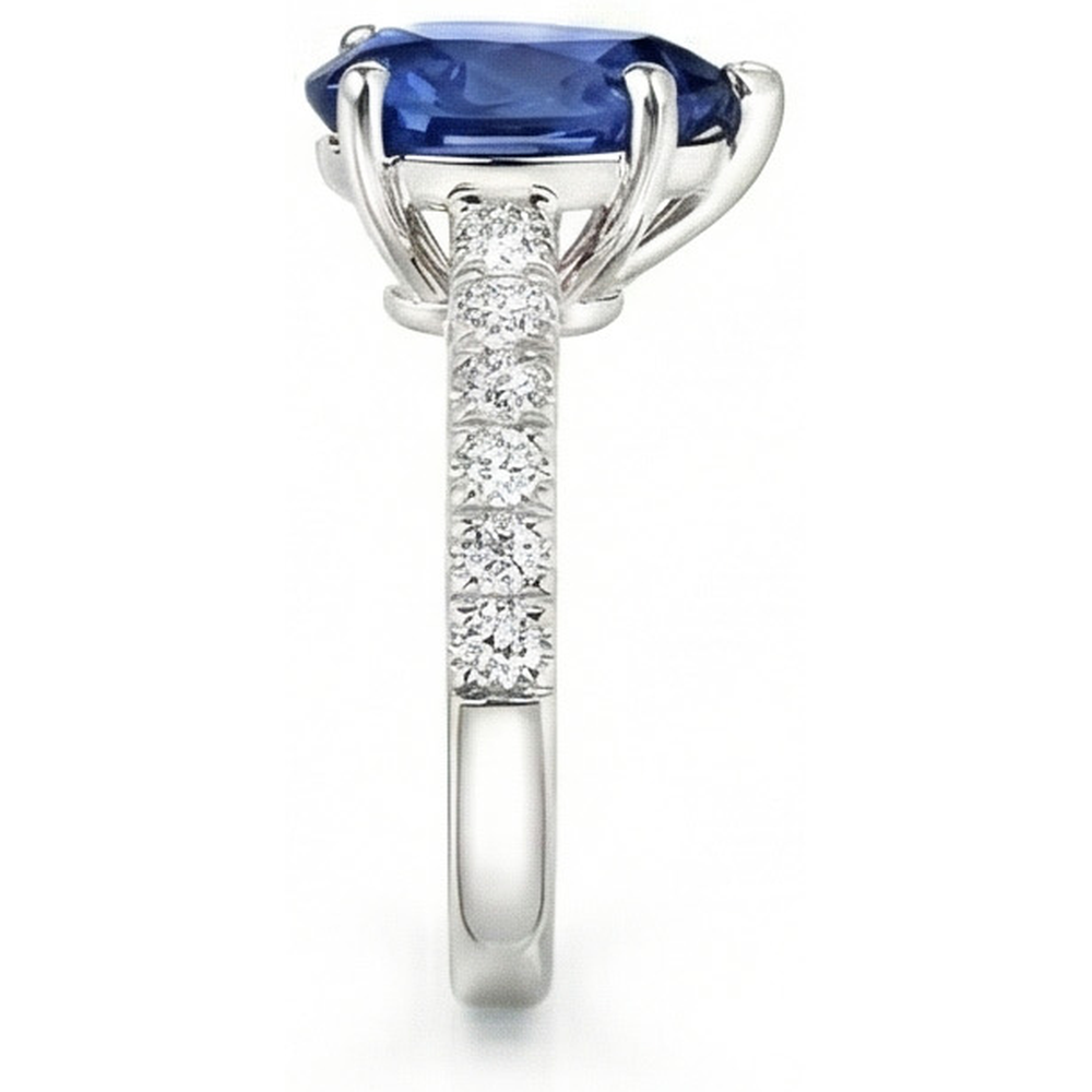 natural round sapphire 4ct ring on white background