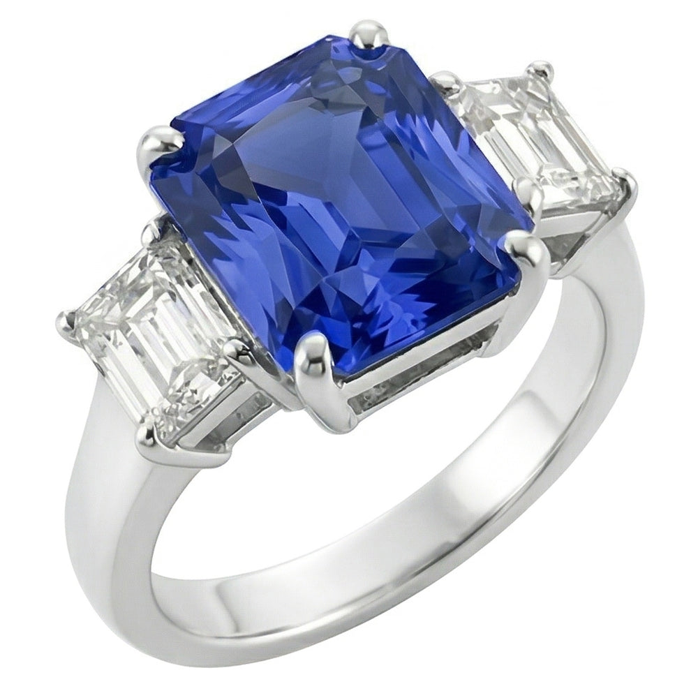 Natural Earth Mined Diamond ( Not Lab Grown ) 3 Stone Ring Radiant Sapphire & Emerald Shaped 3.50 Carats