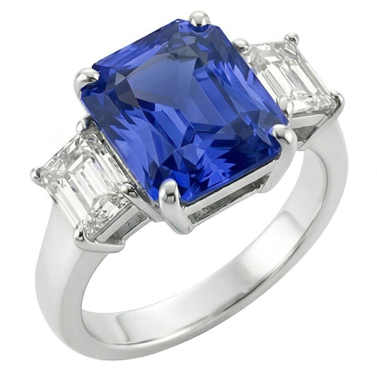 Natural Earth Mined Diamond ( Not Lab Grown ) 3 Stone Ring Radiant Sapphire & Emerald Shaped 3.50 Carats
