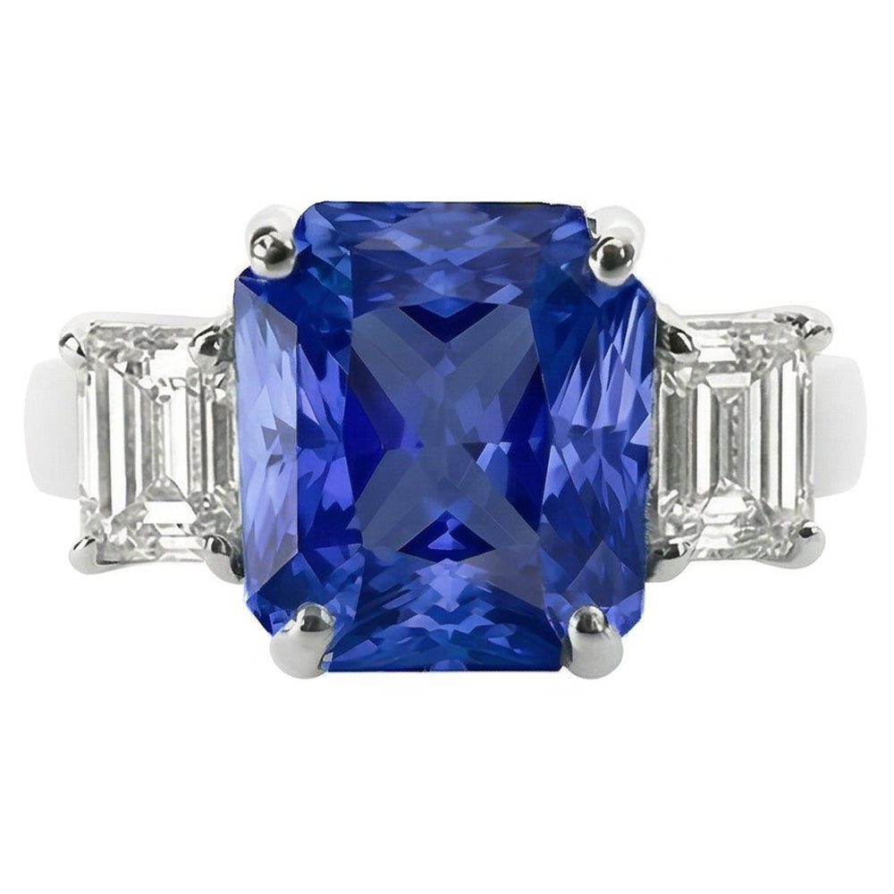 Natural Earth Mined Diamond ( Not Lab Grown ) 3 Stone Ring Radiant Sapphire & Emerald Shaped 3.50 Carats
