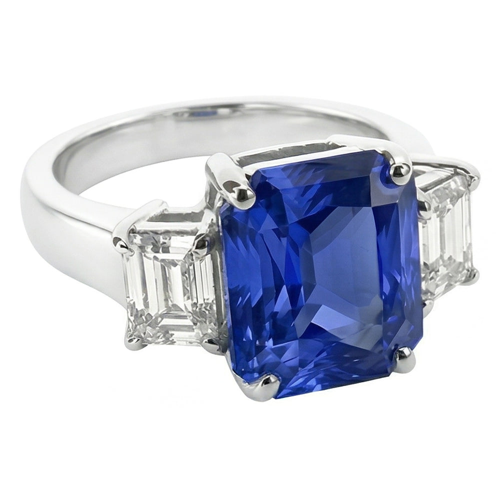 Natural Earth Mined Diamond ( Not Lab Grown ) 3 Stone Ring Radiant Sapphire & Emerald Shaped 3.50 Carats