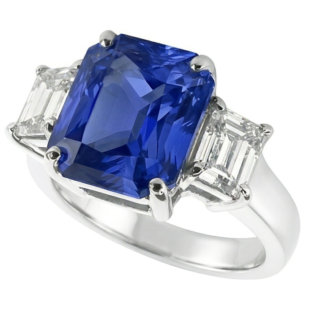 Natural Earth Mined Diamond ( Not Lab Grown ) 3 Stone Ring Radiant Sapphire & Emerald Shaped 3.50 Carats