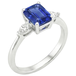 Natural Earth Mined Diamond ( Not Lab Grown ) 3 Stones Ring Emerald Ceylon Sapphire 3.50 Carats