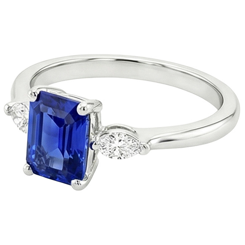 Natural Earth Mined Diamond ( Not Lab Grown ) 3 Stones Ring Emerald Ceylon Sapphire 3.50 Carats