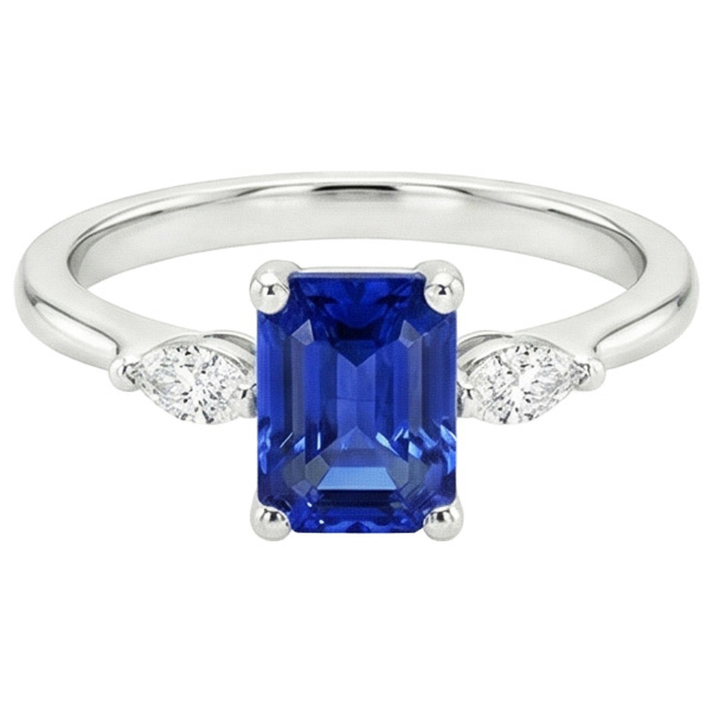 Natural Earth Mined Diamond ( Not Lab Grown ) 3 Stones Ring Emerald Ceylon Sapphire 3.50 Carats